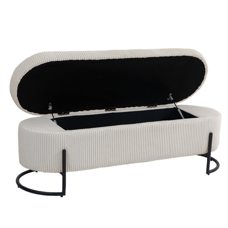 COOLMOR storage Ottoman chair with safety hinge and soft cushion fabric storage Ottoman stool (beige) - V.I.P Digital Presence