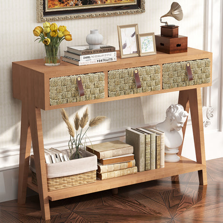 Medieval modern console table with entrance storage space, multifunctional entrance table with 3 drawers, open storage rack - V.I.P Digital Presence