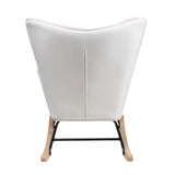 Rocking Chair with ottoman, Mid Century Fabric Rocker Chair with Wood Legs and Patchwork Linen for Livingroom Bedroom - V.I.P Digital Presence