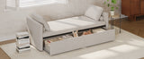 Modern cushioned lounge chair sofa bed with 2 drawers, small single sofa bed without mattress, linen, beige - V.I.P Digital Presence