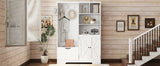 Multi-functional Hall Tree with Storage Shelves Drawers Cabinet Elegant Hallway Shoe Cabinet with Bench Modern Coat Rack White - V.I.P Digital Presence