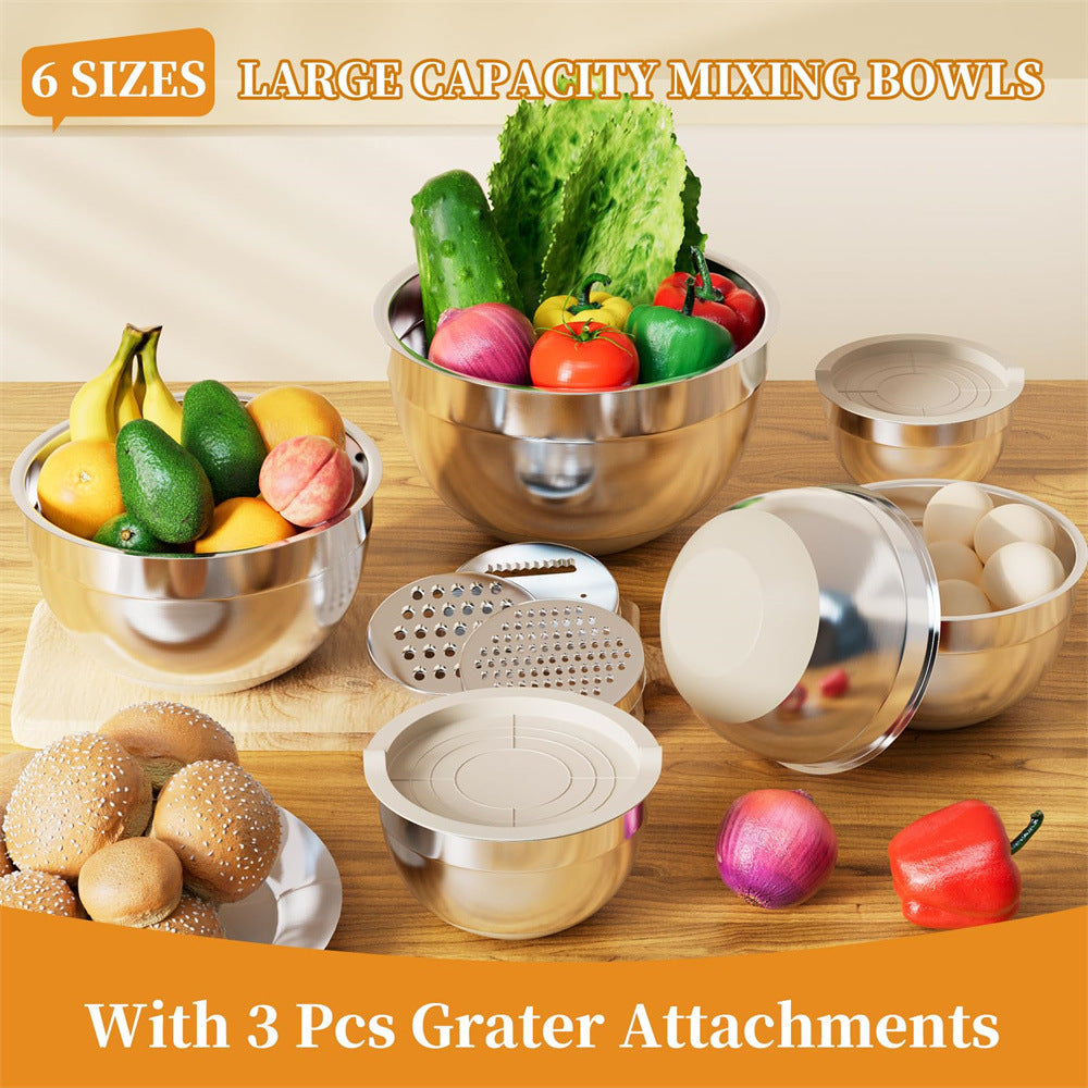 Stainless Steel Mixing Bowl with Lid, Thickened, Multi-functional: Beating, Grating, Stirring, Baking, Salad, Dough Making - V.I.P Digital Presence