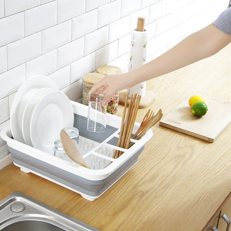 Foldable Dish Rack Kitchen Storage Water Leakage Plastic Tableware Bowl Dinnerware Drain Bowl Tray Home Drying Rack Washable - V.I.P Digital Presence