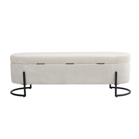 COOLMOR storage Ottoman chair with safety hinge and soft cushion fabric storage Ottoman stool (beige) - V.I.P Digital Presence