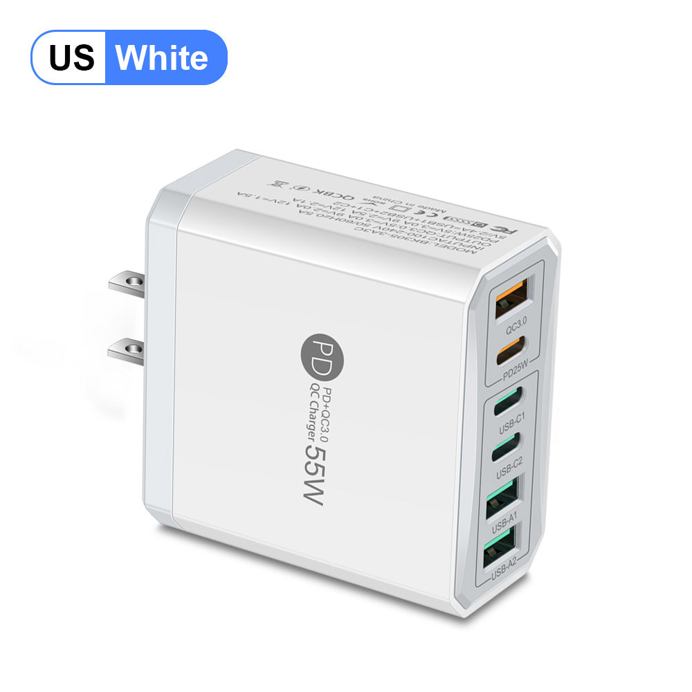 Cargador de teléfono móvil de carga rápida estándar PD55W QC3.0 + PD25W 3PD + 3USB cabezal de carga de viaje