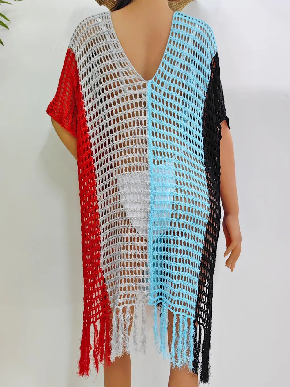 Fringe Color Block Scoop Neck Cover Up - V.I.P Digital Presence