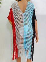 Fringe Color Block Scoop Neck Cover Up - V.I.P Digital Presence