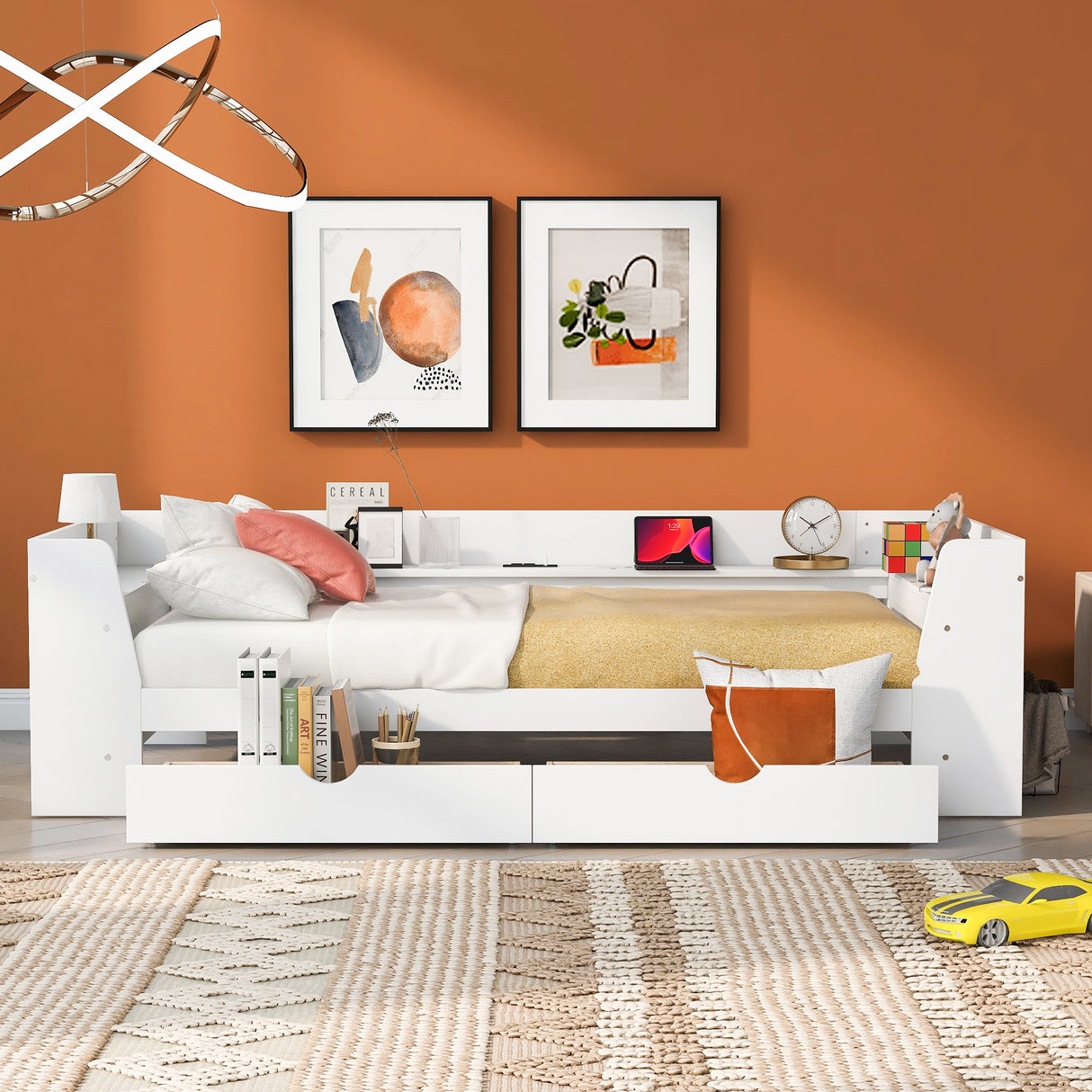 Upholstered Daybed with Trundle, Wood Slat Support,Upholstered Frame Sofa Bed Twin Blue - V.I.P Digital Presence