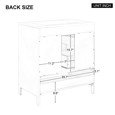 30" Bathroom Vanity with Sink  Multi-functional Bathroom Cabinet with Doors and Drawers Solid Frame and MDF Board, White - V.I.P Digital Presence
