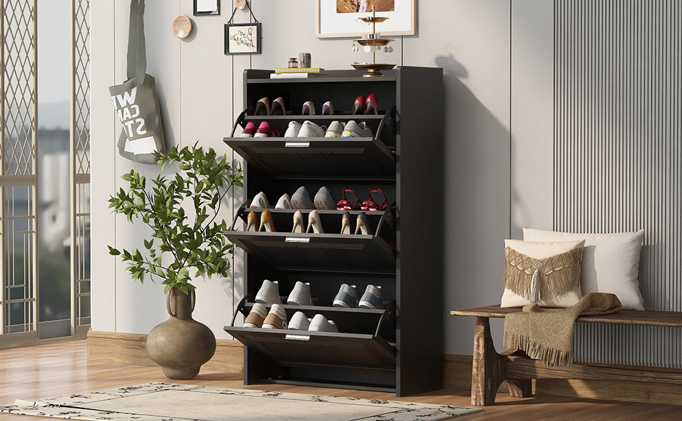 U-Can Shoe Storage Cabinet for Entryway with 3 Flip Drawers, Modern Shoe Organizer Cabinet, Free Standing Shoe Rack Black - V.I.P Digital Presence