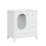 30" Bathroom Vanity with Sink, Bathroom Vanity Cabinet with Three Drawers and Door, Solid Wood and MDF, White - V.I.P Digital Presence