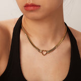 Stainless steel Cuban chain heart-shaped necklace with hollowed out flat snake chain heart pendant necklace for women - V.I.P Digital Presence