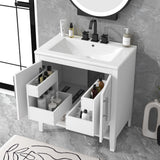 30" Bathroom Vanity with Sink  Multi-functional Bathroom Cabinet with Doors and Drawers Solid Frame and MDF Board, White - V.I.P Digital Presence