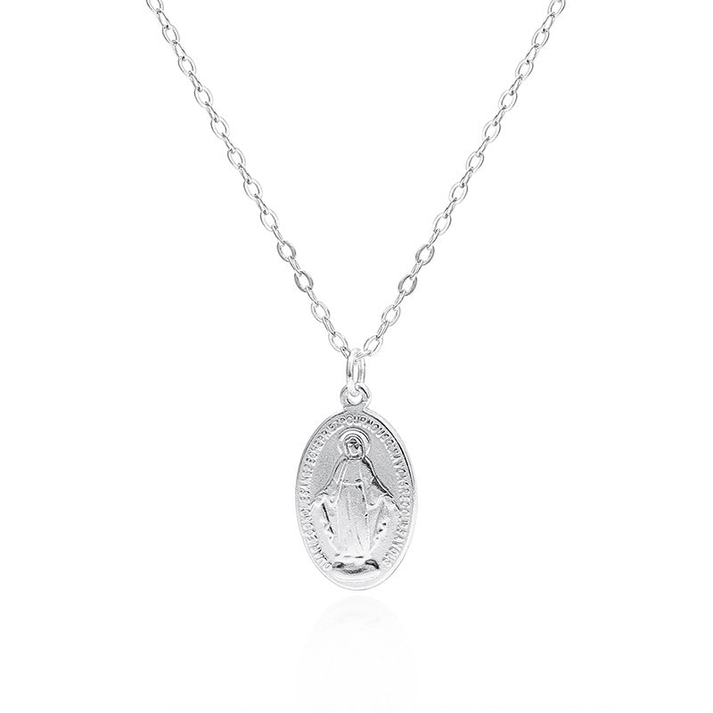 Gilded Virgin Mary necklace for women 925 sterling silver Virgin Mary coin collarbone chain - V.I.P Digital Presence