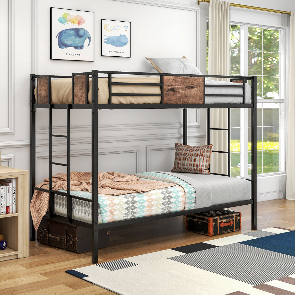Bunk Bed Twin Over Twin Size Metal Bunk Bed with Ladder and Full-Length Guardrail Metal Bunk Bed Black - V.I.P Digital Presence