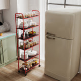 Red 6-story ultra-thin rolling storage cart, mobile shelves with wheels, metal wire storage rack with baskets - V.I.P Digital Presence
