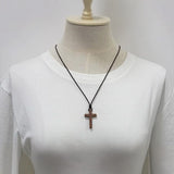 Light coffee walnut black walnut solid wood cross pendant necklace sweater chain for women - V.I.P Digital Presence