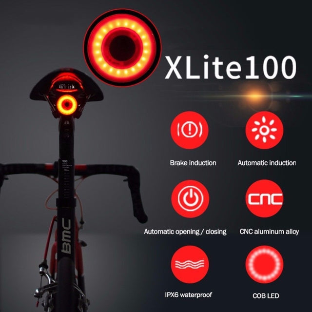 XLITE100 Bicycle Flashlight Bike Rear Light Auto Start/Stop Brake Sensing IPx6 Waterproof LED Charging Cycling Taillight - V.I.P Digital Presence