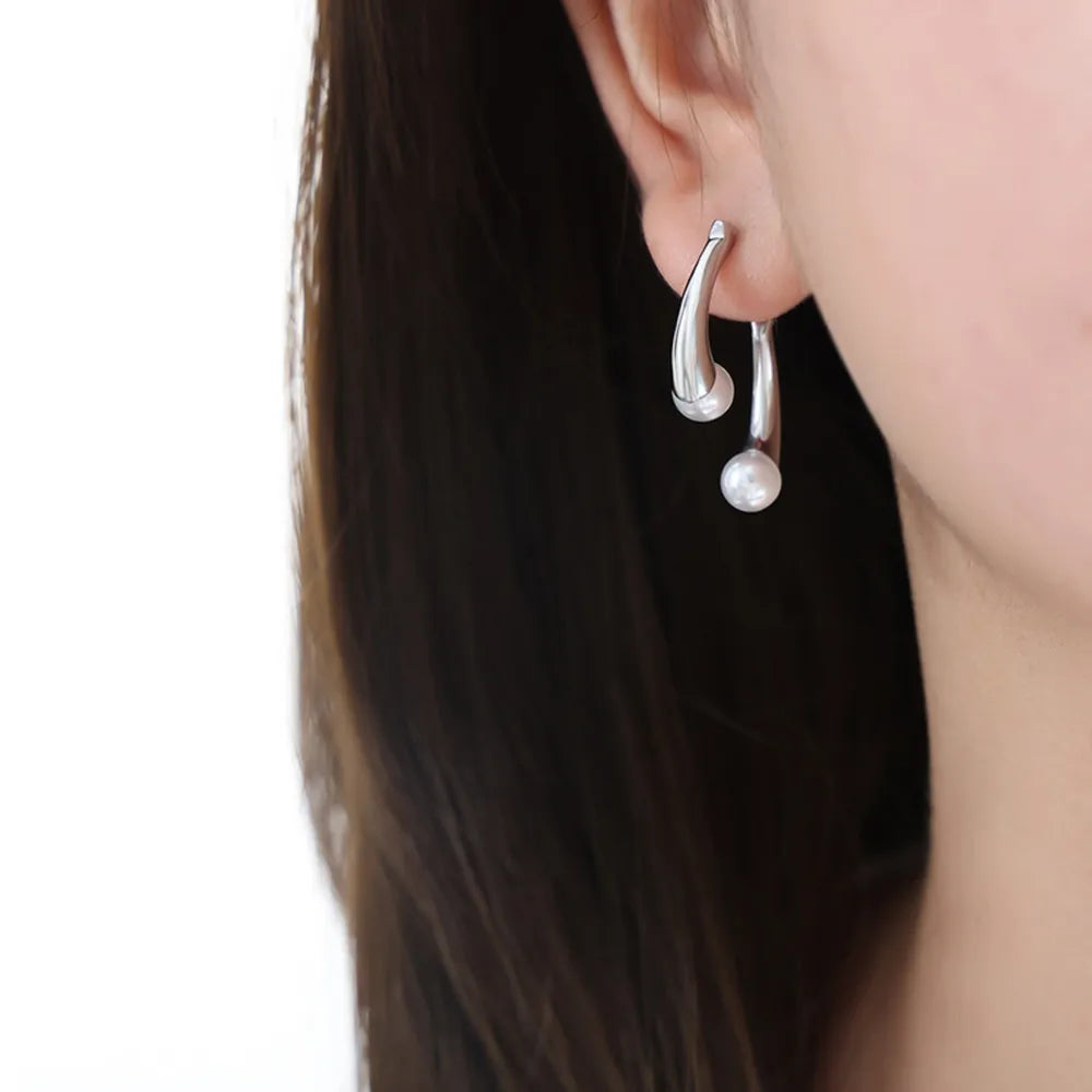 Elegant split design with high gloss pearl inlay simple titanium steel gold-plated earrings - V.I.P Digital Presence