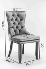 High end tufted solid wood velvet soft cushion dining chair chrome plated leg nail decoration gray and chrome two-piece set