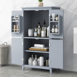 Bathroom floor storage cabinet, bathroom storage cabinet, 4-door independent cabinet, adjustable shelf, adaptive shelf, gray - V.I.P Digital Presence