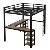 Full Metal Loft Bed with Desk and Shelves, Loft Bed with Ladder and Guardrails, Loft Bed Frame for Bedroom, Black - V.I.P Digital Presence