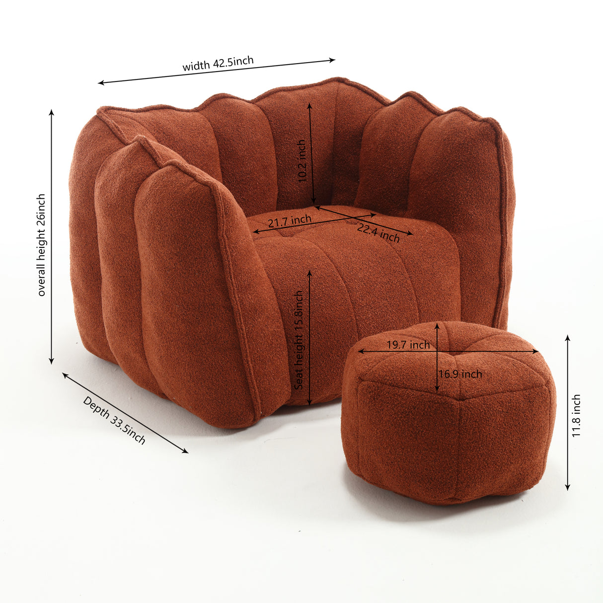 Soft Bean Bag Chair with High Resilient Foam(Chips)for living room and bedroom Comfortable Square Lazy Sofa with  Footstool - V.I.P Digital Presence