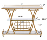 Golden Bar Cart with Wine Rack Tempered Glass Metal Frame Wine Storage - V.I.P Digital Presence