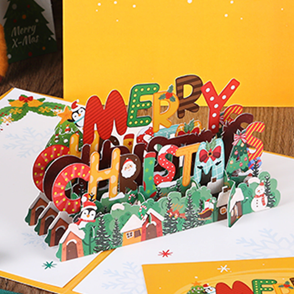 Christmas 3D greeting card, Christmas tree, little penguin cartoon, cute paper carving, handwritten message greeting card - V.I.P Digital Presence