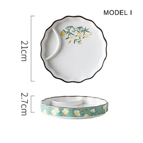 Dumpling plate sushi plate round square plate with soy sauce and vinegar partitioned snack plate ceramic plate for home use - V.I.P Digital Presence