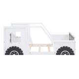 Twin Size Classic Car-Shaped Platform Bed with Wheels White