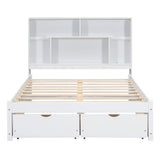 Full Size Platform Bed with Storage Headboard and 2 Drawers, White - V.I.P Digital Presence