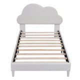 Twin Size Upholstered Cloud-Shape Bed ,Velvet Platform Bed with Headboard,No Box-spring Needed,Beige - V.I.P Digital Presence
