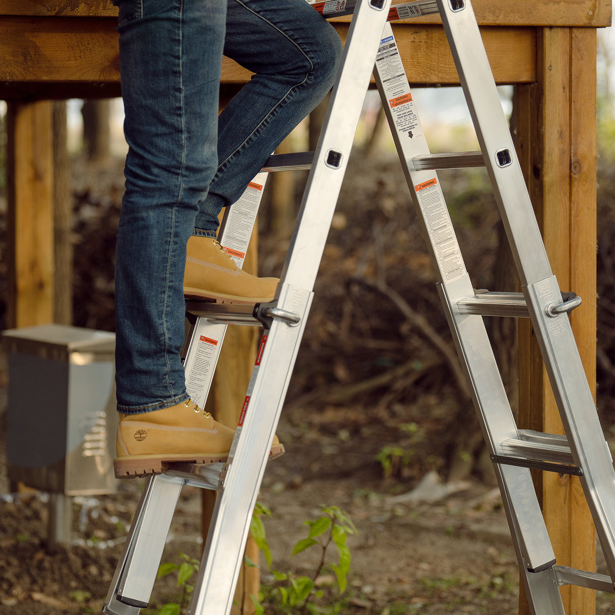 17ft Multi-Position Foldable Aluminum Ladder, A-Frame and Straight Ladder, ANSI 250lbs - V.I.P Digital Presence
