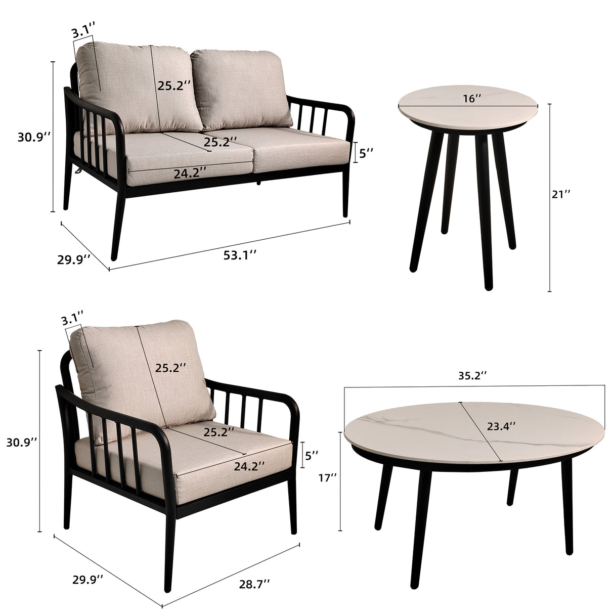 5PC Outdoor Aluminum Patio Furniture Modern Chat Sofa Conversation Set - V.I.P Digital Presence