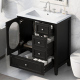 30" Bathroom Vanity with Sink, Bathroom Vanity Cabinet with Three Drawers and Door, Solid Wood and MDF, Black - V.I.P Digital Presence