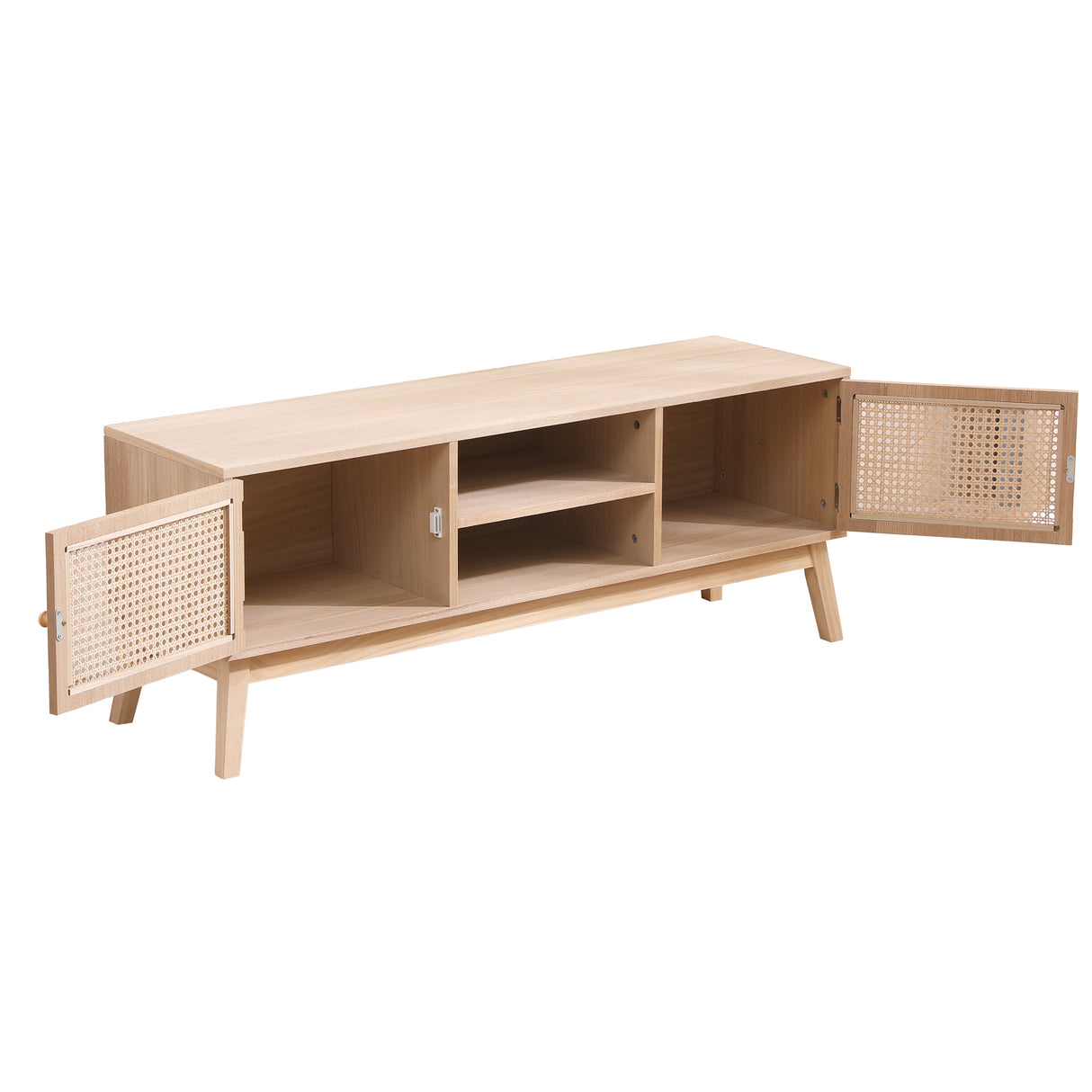 SUPERJARE Boho TV Stand for 55 Inch TV, Entertainment Center with Adjustable Shelf,Real Rattan TV Console with 2 Cabinets - V.I.P Digital Presence