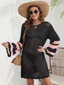Openwork Contrast Long Sleeve Cover-Up - V.I.P Digital Presence