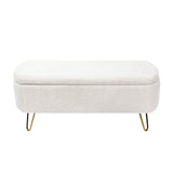 Ivory White Storage Ottoman Bench for End of Bed Gold Legs - V.I.P Digital Presence
