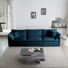 Mid-Century Modern Couch 3-Seater Sofa with 2 Armrest Pillows and 3 Toss Pillows, Couch for Living Room Blue Chenille - V.I.P Digital Presence