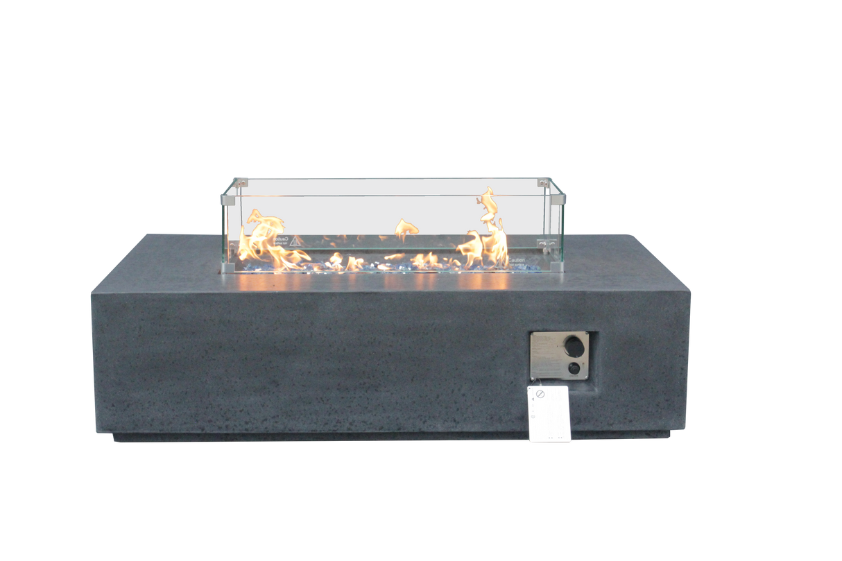 52 Inch Outdoor Concrete Propane gas rectangle Fire Pit table in Dark Gray color - V.I.P Digital Presence