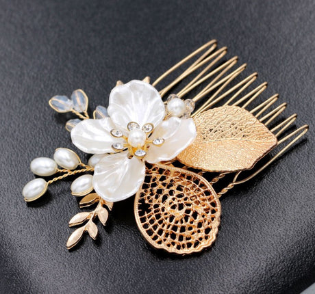 Golden leaf hair comb bridal headdress insert comb jewelry - V.I.P Digital Presence