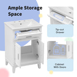 24" Bathroom Vanity with Sink, Bathroom Vanity Cabinet with One Flip Drawer and Doors, Solid Wood and MDF, White - V.I.P Digital Presence