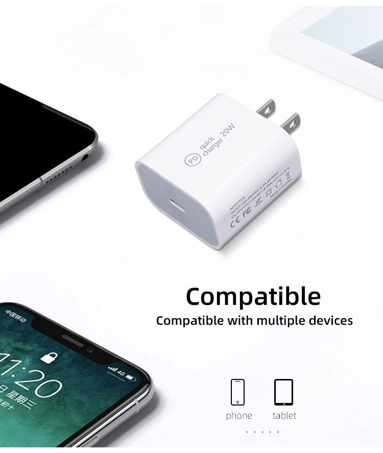 Cargador rápido PD de 20 W para viajes, cargador de teléfono móvil PD de 20 W, cabezal de carga rápida