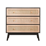 31.5 "3-Drawers Rattan Storage Cabinet Rattan Drawer,for Bedroom,Living Room,Natural drawer and black panel - V.I.P Digital Presence