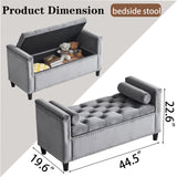 Storage Bench, 44.5-Inch Queen Velvet Button Bedside Bench, Entryway Living Room with Armrests, Nailhead Trim Gray - V.I.P Digital Presence