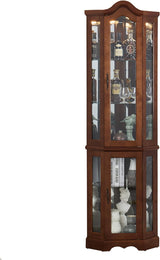 Corner Curio cabinet, adjustable tempered glass frame, rearview mirror, display cabinet, walnut wood (excluding E26 bulbs) - V.I.P Digital Presence