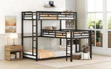 L-shaped Metal Triple Twin Size Bunk Bed, Black - V.I.P Digital Presence