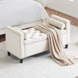 Storage Bench, 44.5-Inch Queen Velvet Button Bedside Bench, Entryway Living Room with Armrests, Nailhead Trim Cream White - V.I.P Digital Presence
