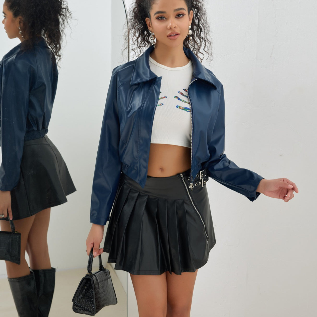 Women's Short Leather Jacket Retro Zipper PU American Casual Motorcycle Coat - V.I.P Digital Presence
